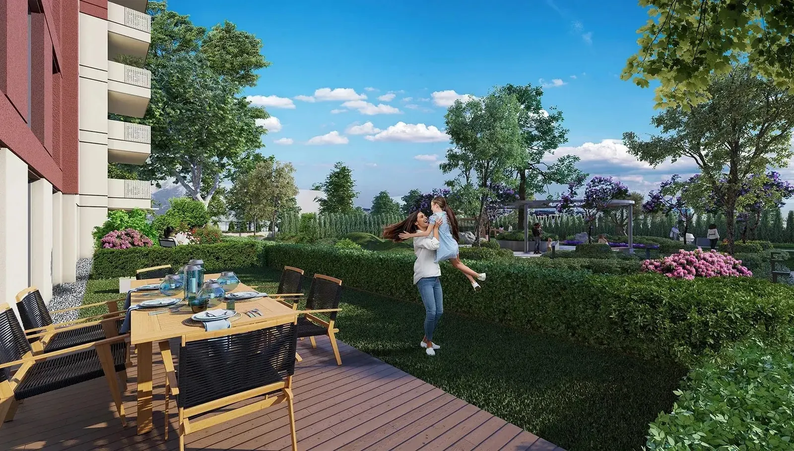 Terrace of a garden-floor apartment at Hayat City Mahmutbey