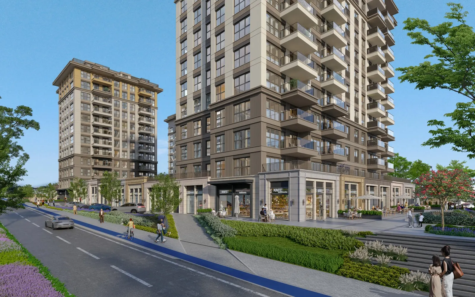 Hayat Flora towers and street-level shops