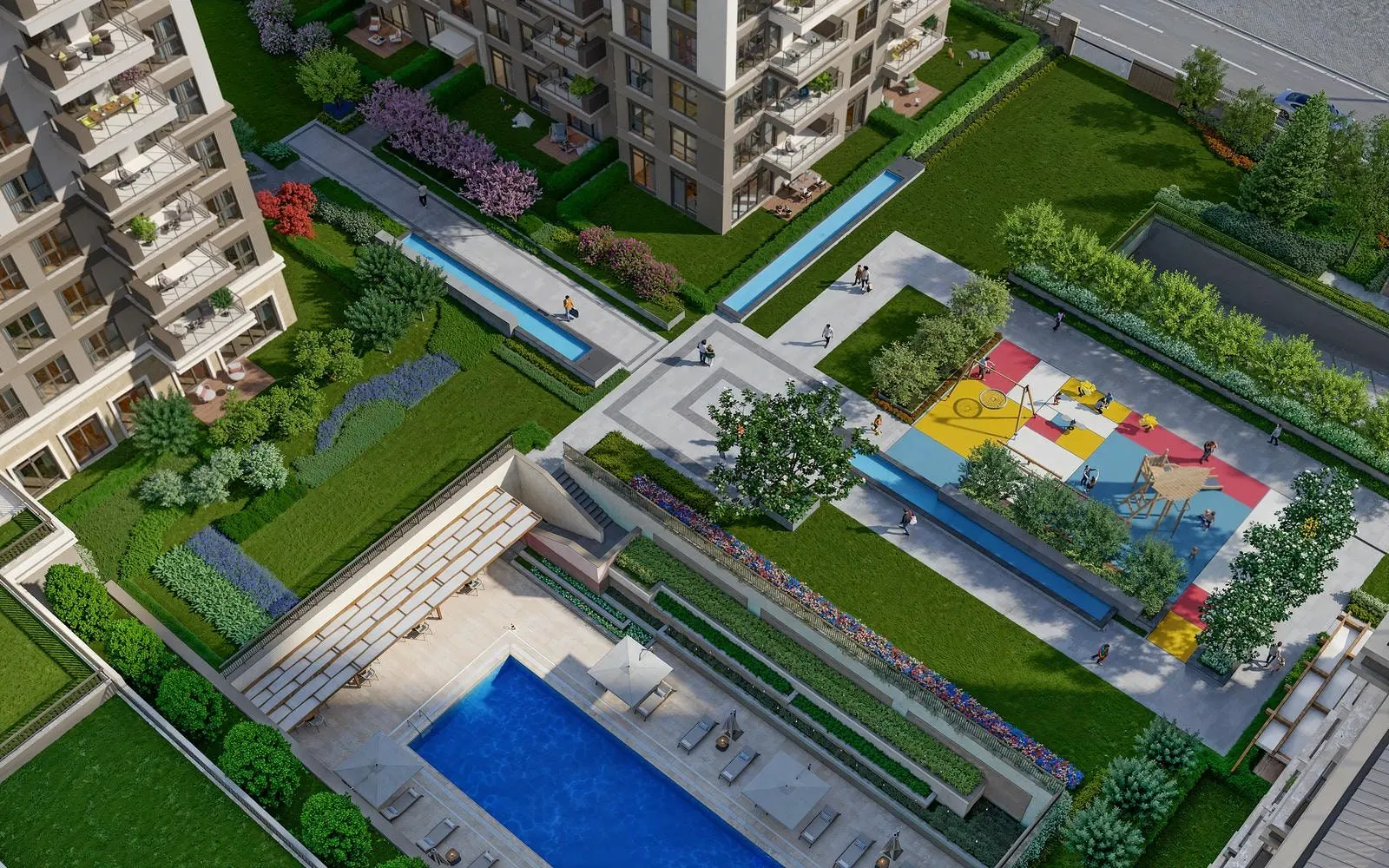 Pool and sports areas of Hayat Flora from above