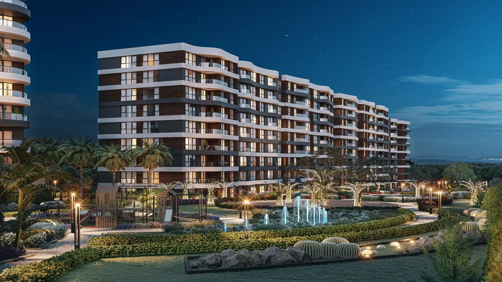 Inlight Yenisehir block and garden at night
