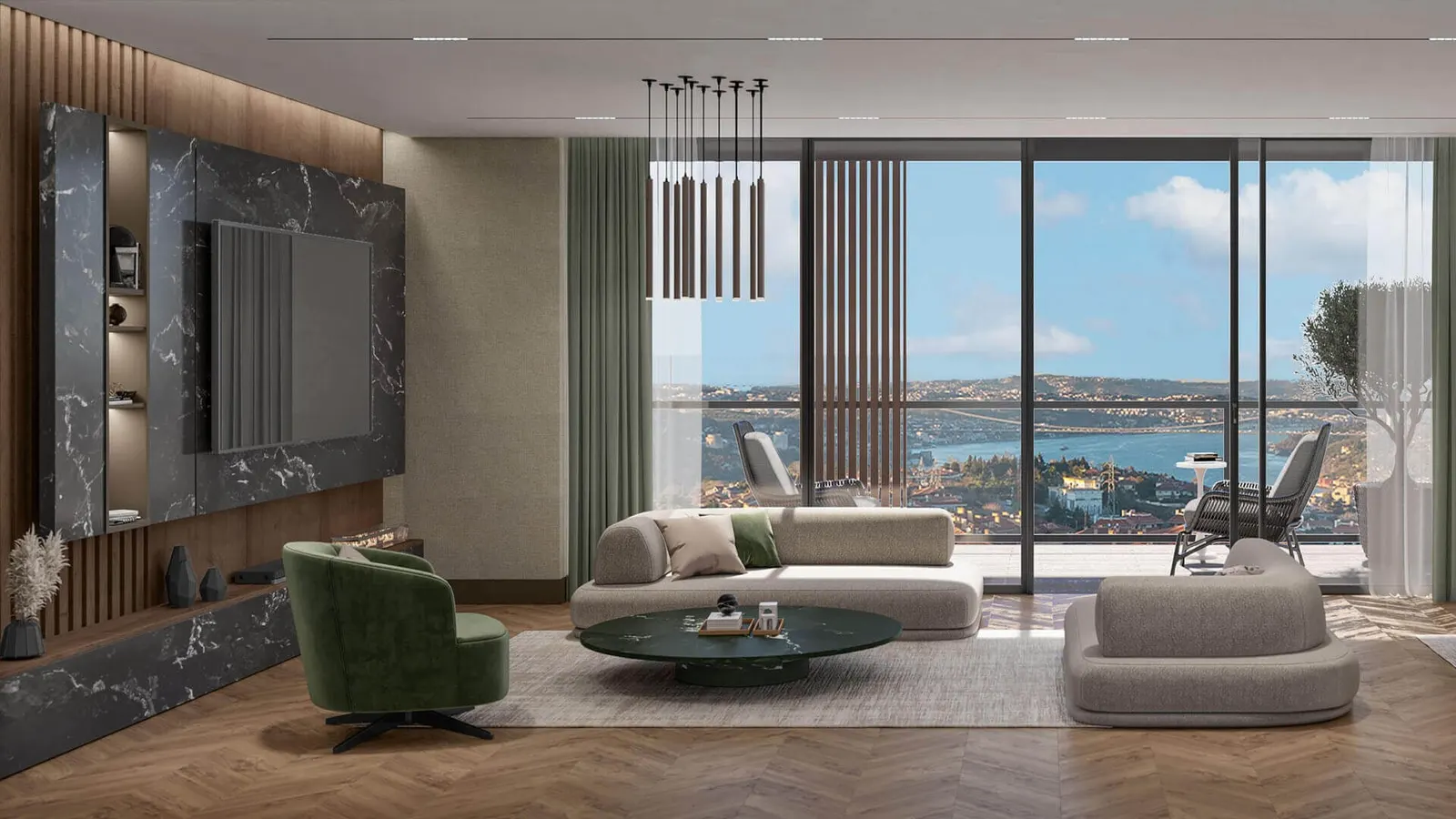 Living room with a Bosphorus view in an IV Kandilli apartment