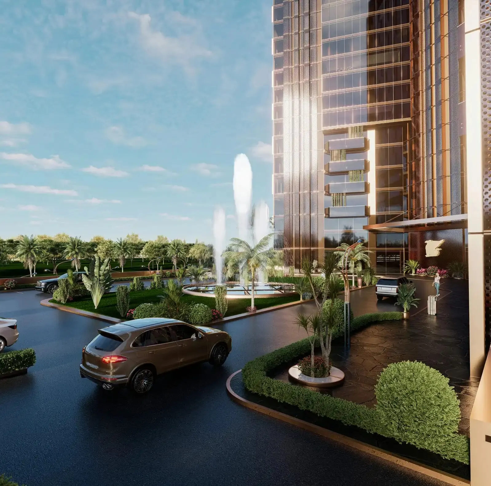 Drive and fountain at the entrance of JW Marriott Residences Tarabya