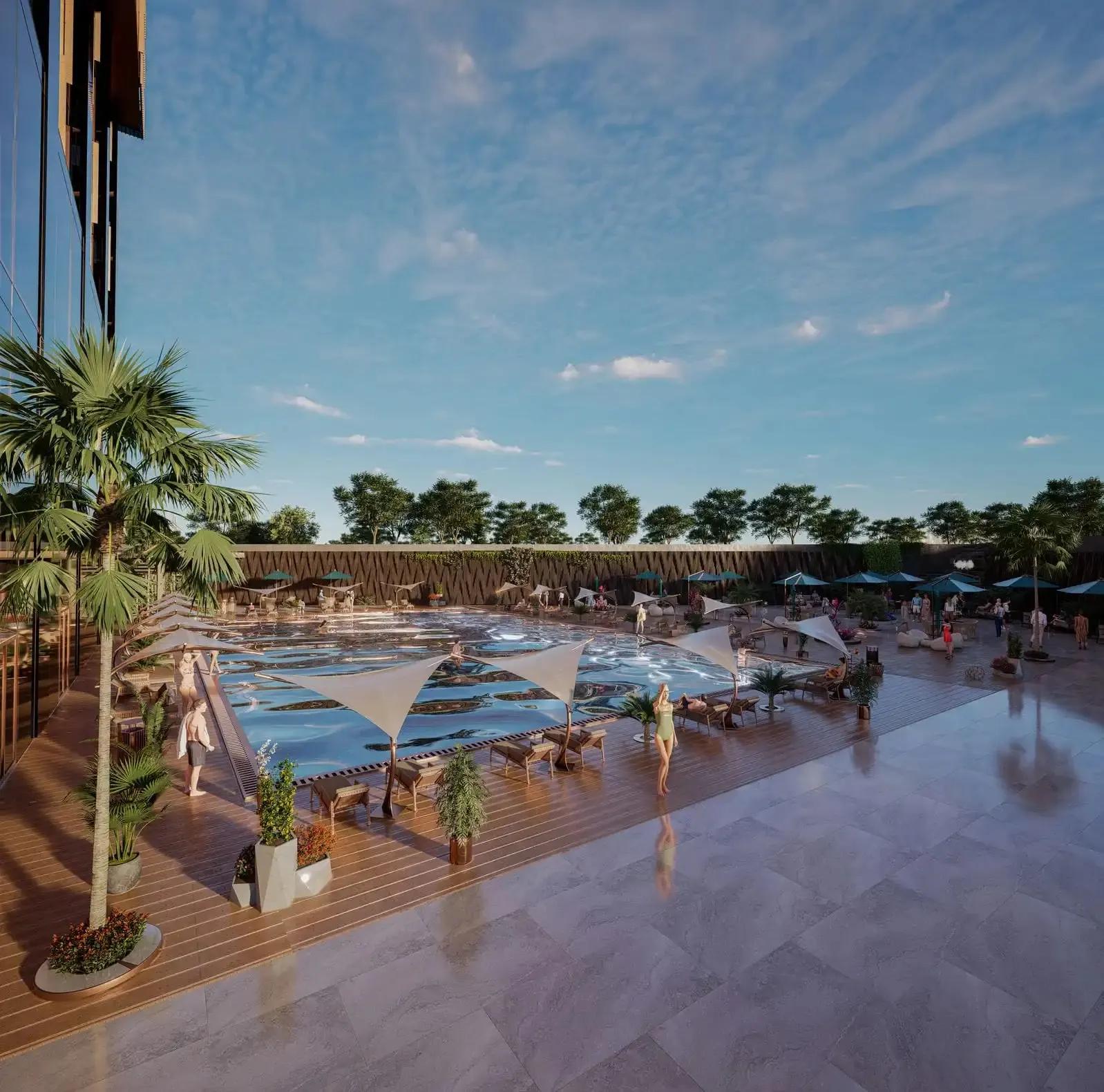 Outdoor pool deck at JW Marriott Residences Tarabya