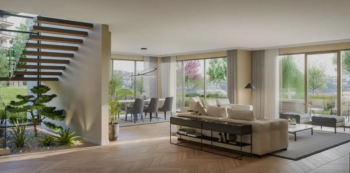 Living room of a duplex home at Kent Etiler
