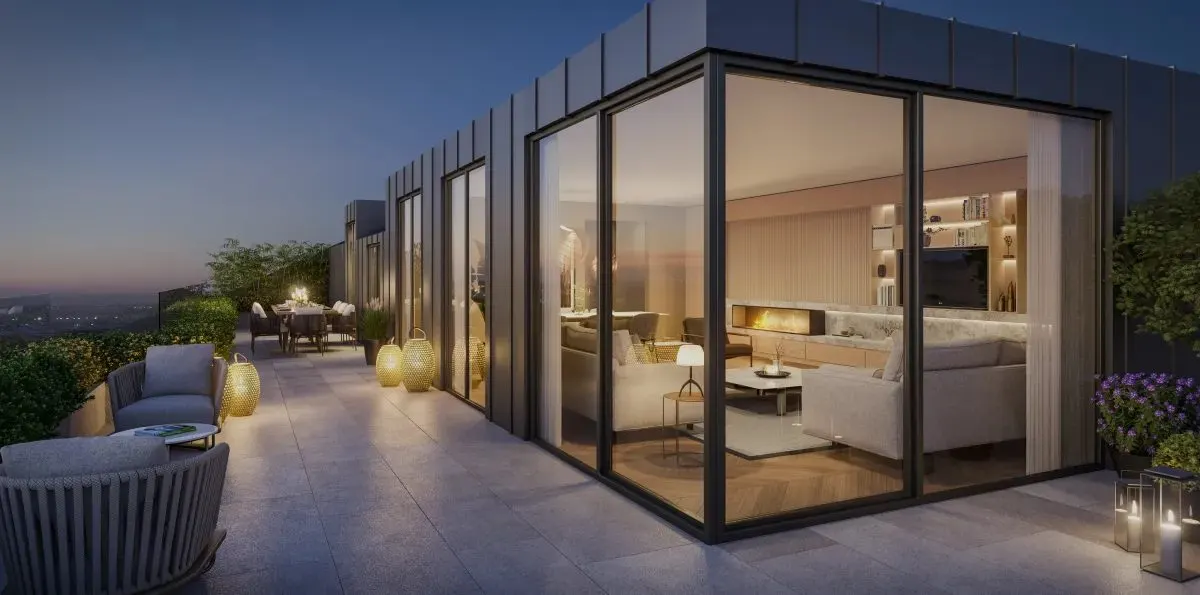 Roof terrace of a Kent Etiler home in the evening