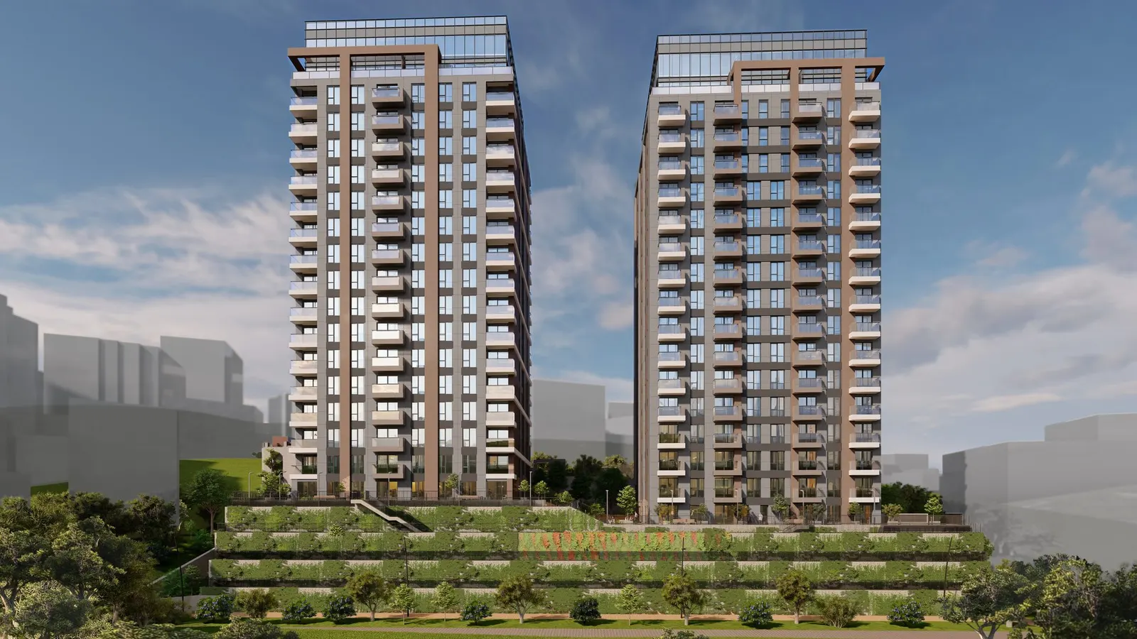 Kiptas Maslak Modern blocks above the terraced garden
