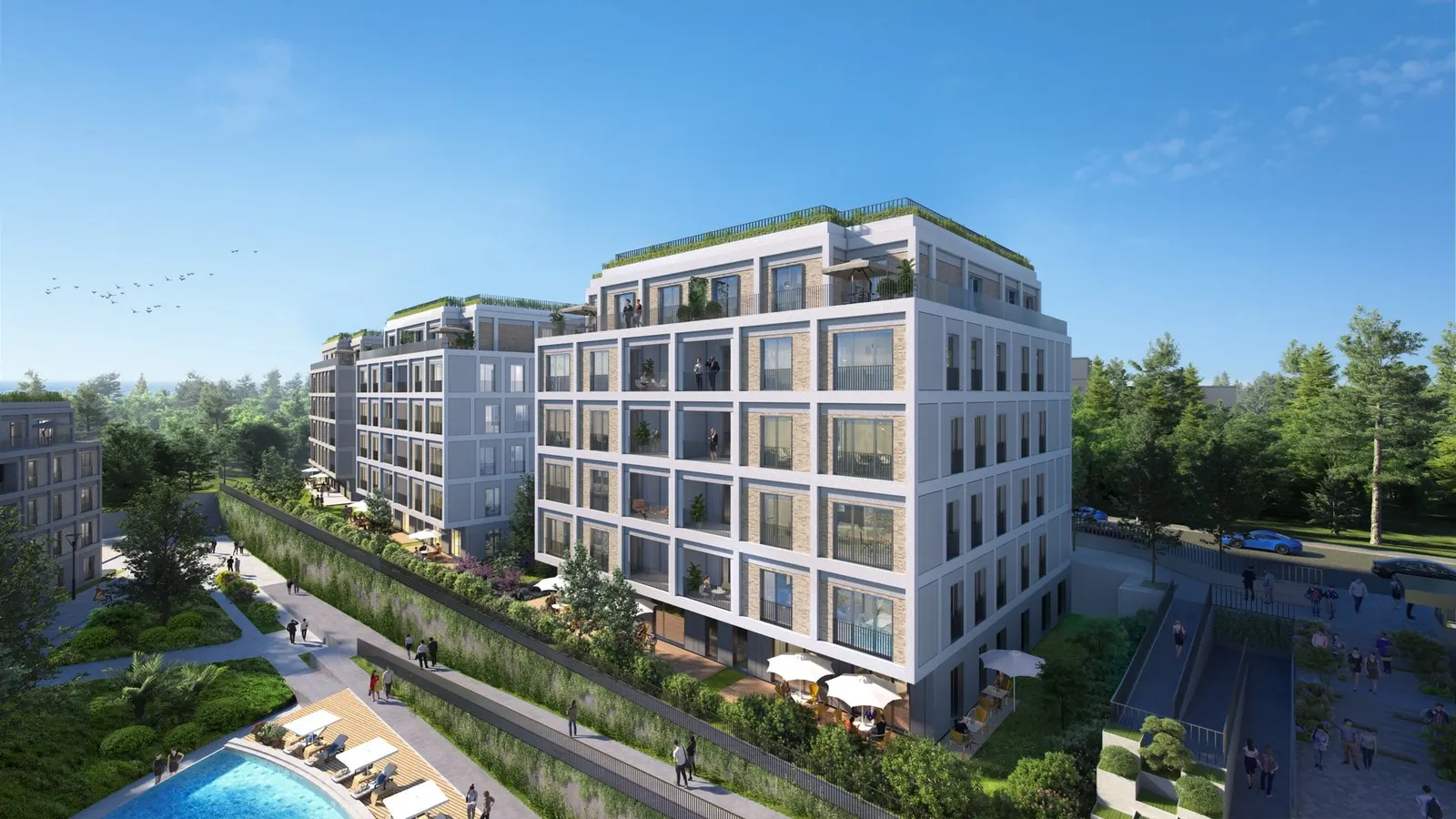 Koray Upland block above the pool and garden