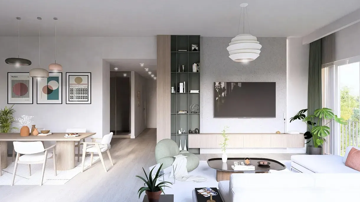 Living and dining area in a Koray Upland apartment