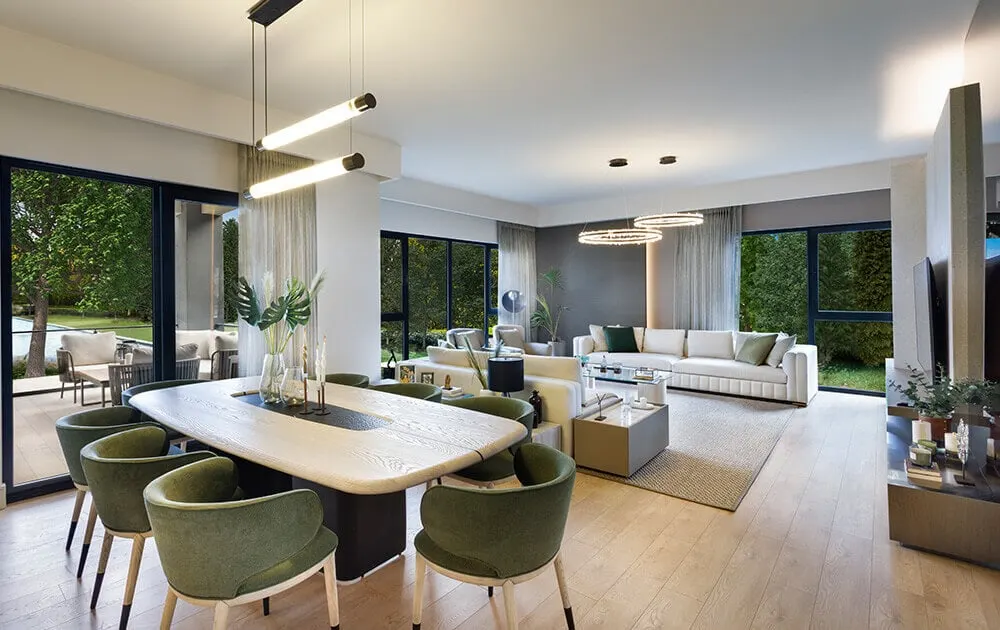 Dining and living area in a Limonlu Bahce Konaklari apartment