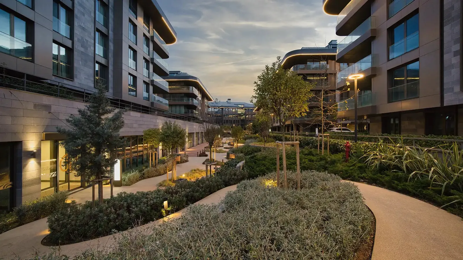 Garden path at Litus Istanbul at dusk