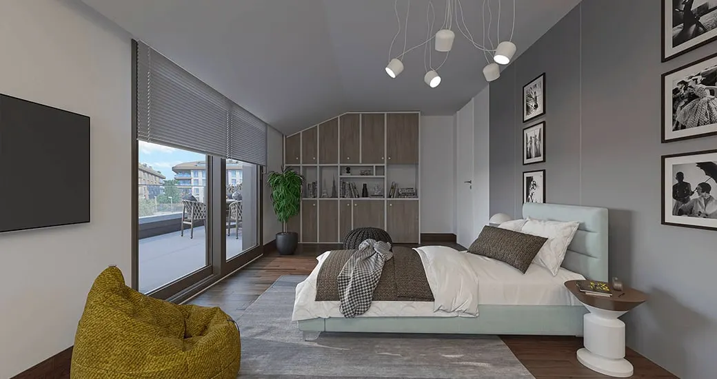 Bedroom with a terrace door in a Litus Istanbul apartment