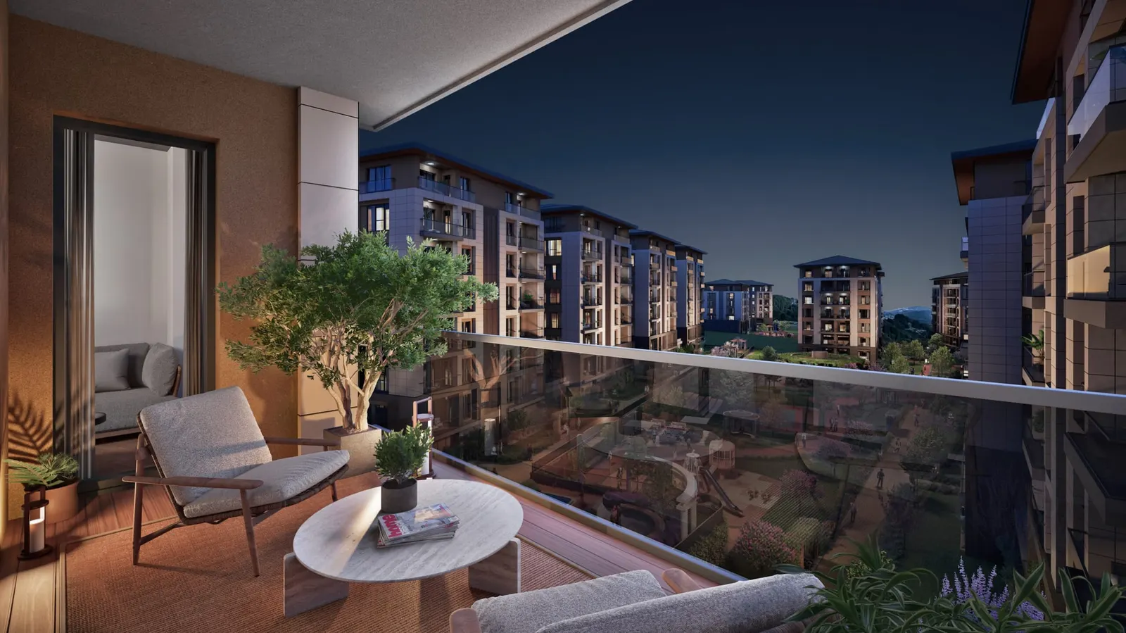 Balcony looking over the Lotus Yasam blocks at dusk