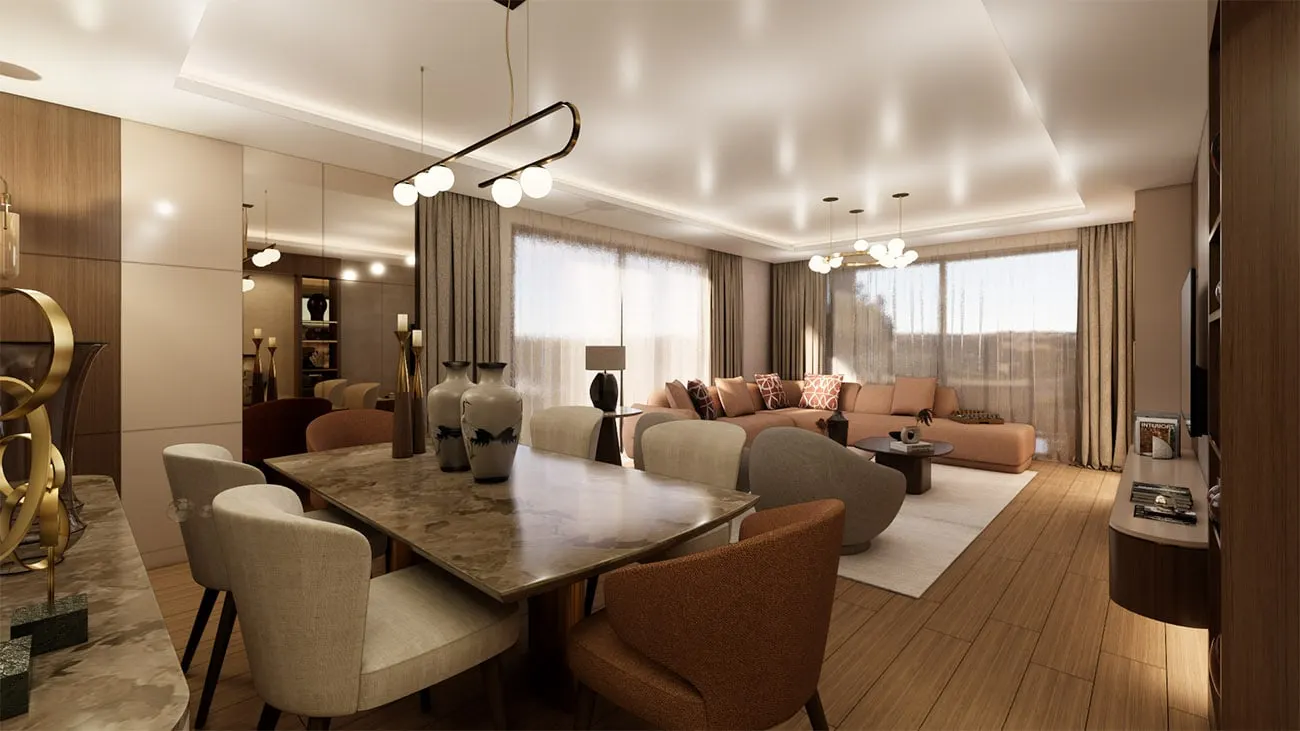 Living and dining area in a Lotus Yasam apartment
