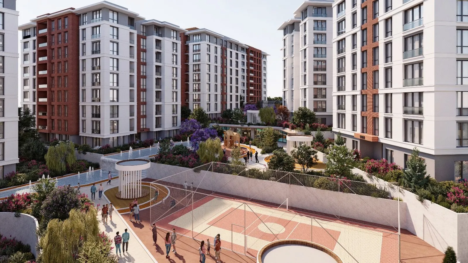 Courtyard and sports court at Marmara Koru