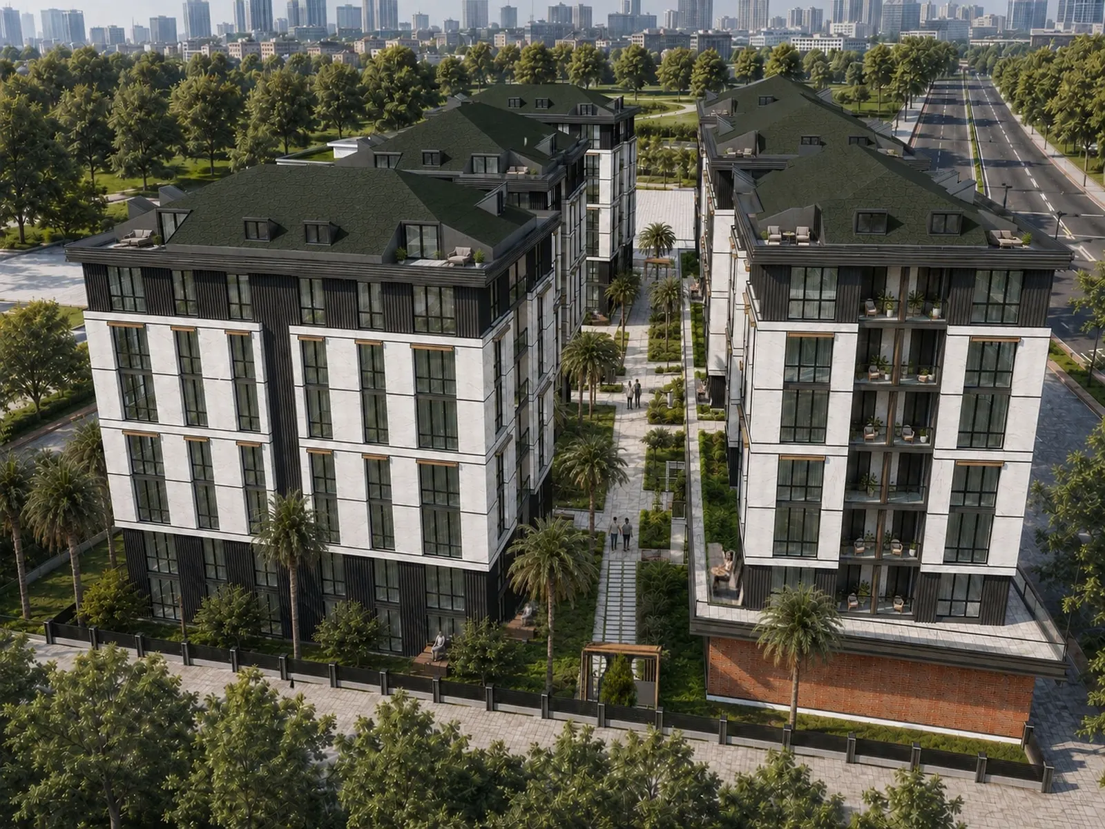 Aerial view of the Mavera Warda blocks and garden