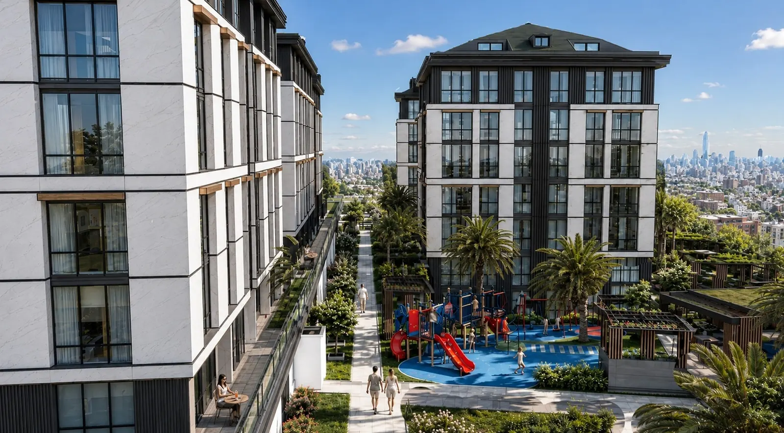 Courtyard and playground between the Mavera Warda blocks