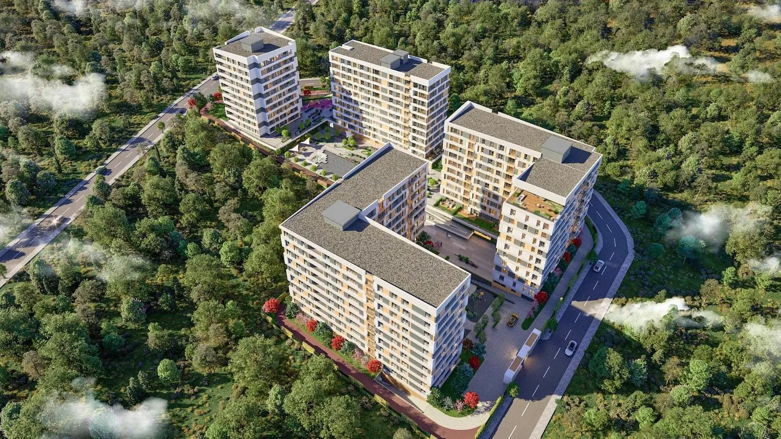 Aerial view of Metro 24 Basaksehir among the trees