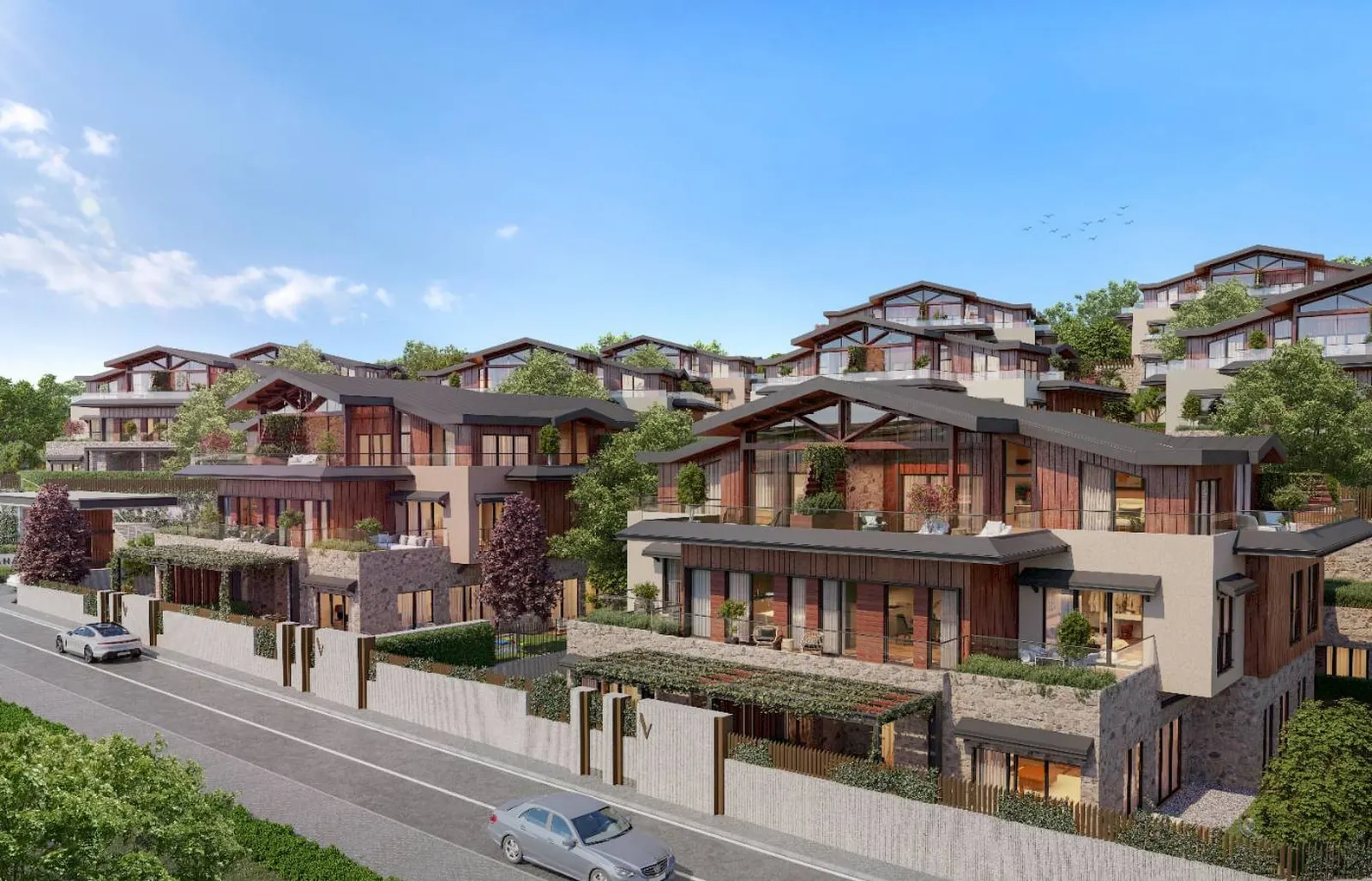 Nevbahar Kemer Evleri blocks along the street