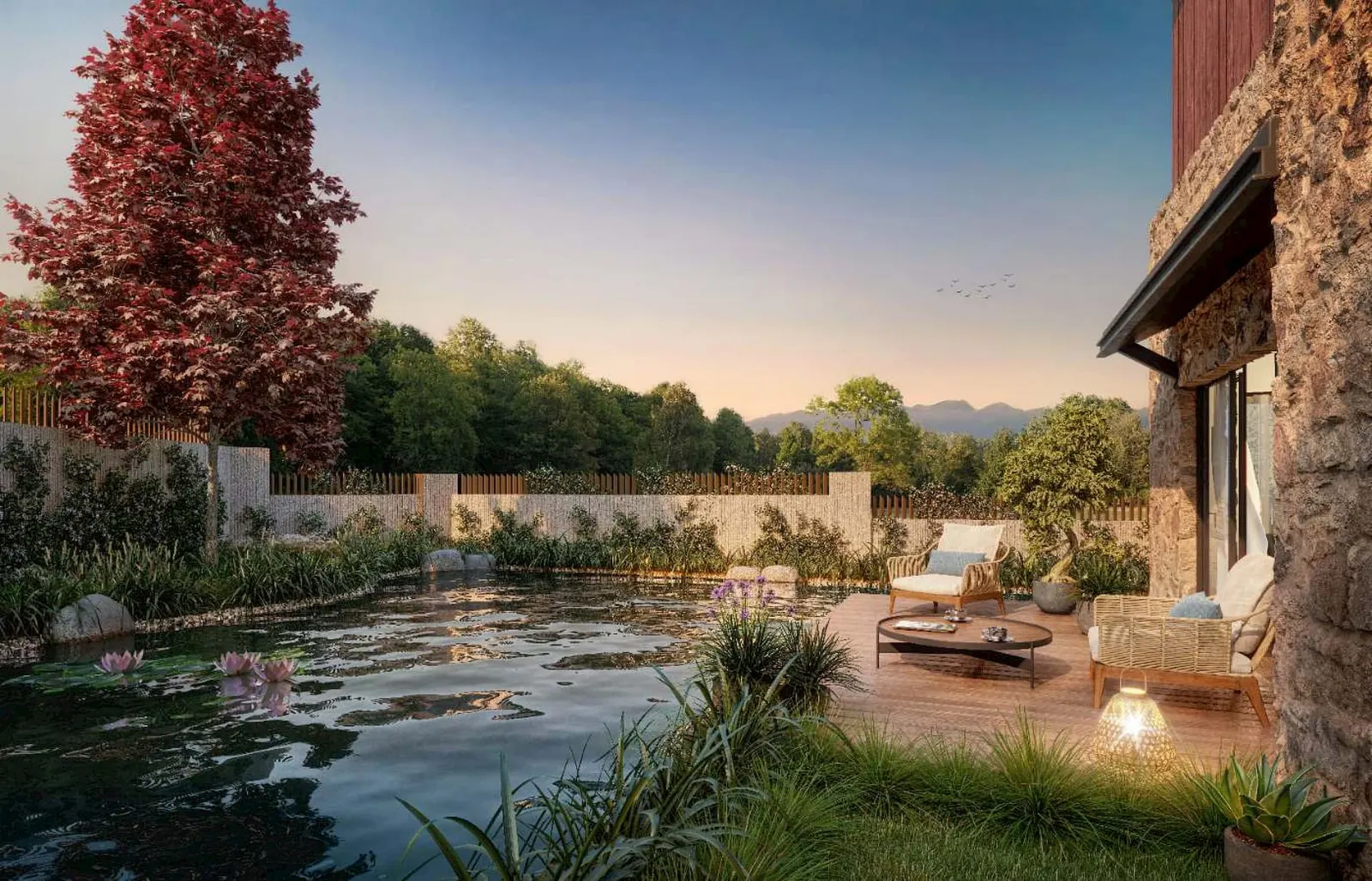 Pond in the gardens of Nevbahar Kemer Evleri