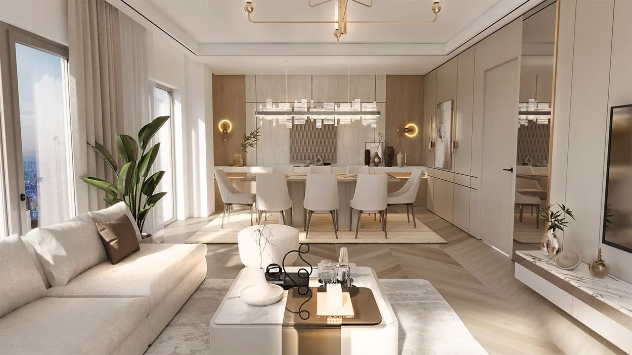 Living and dining room in a Nuve Basaksehir apartment
