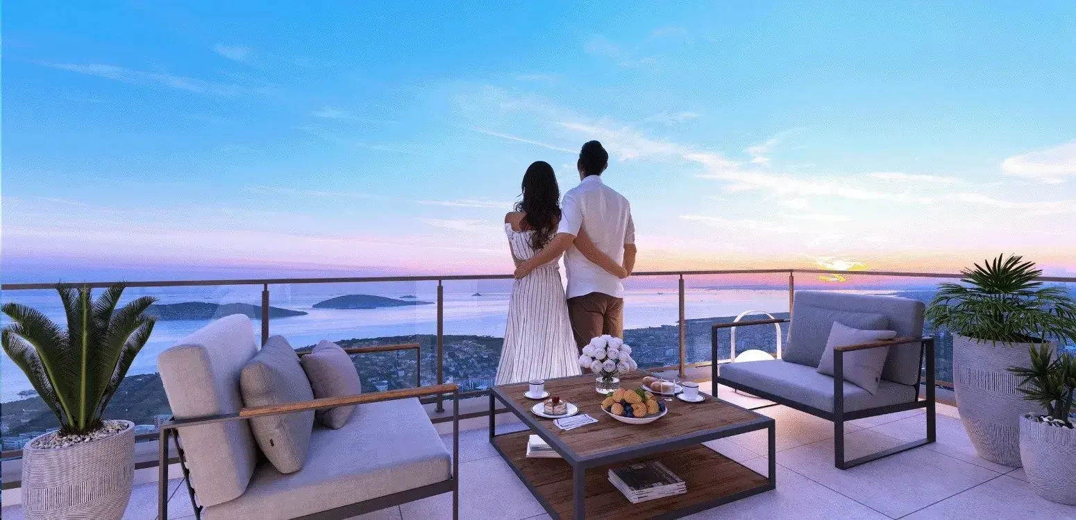 Terrace at sunset at Ozak Dragos