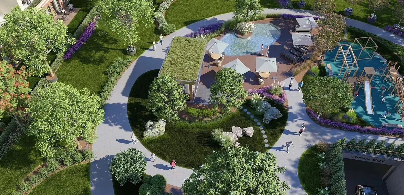 Aerial view of the central garden at Ozak Duyu