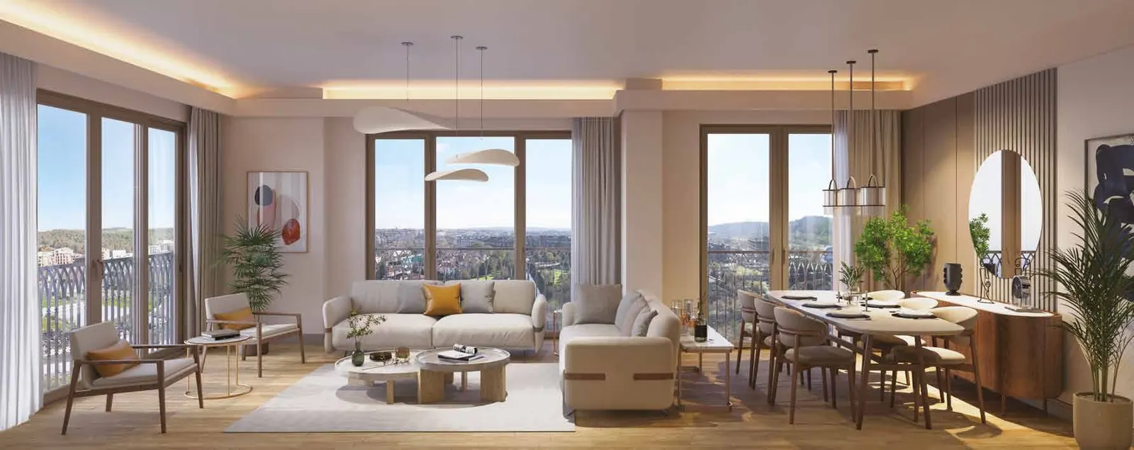 Living and dining room in an Ozak Duyu apartment