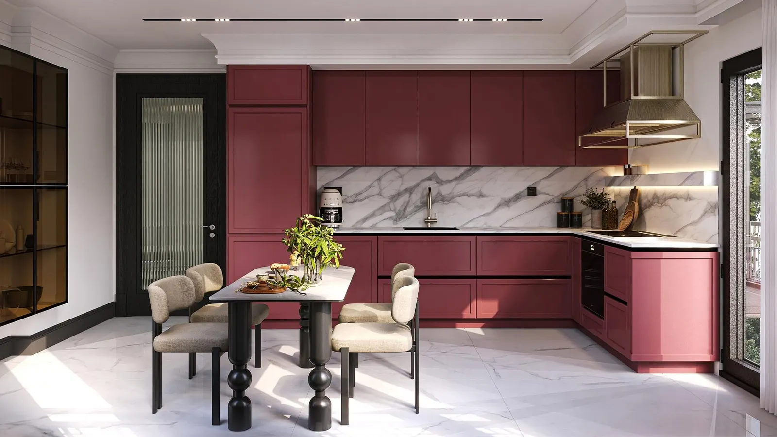 Kitchen with a dining table in a Palace Istanbul Beylerbeyi apartment