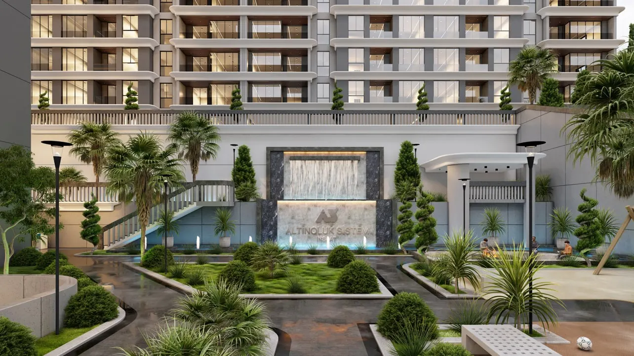 Courtyard with a water wall at Panaroma Altinoluk