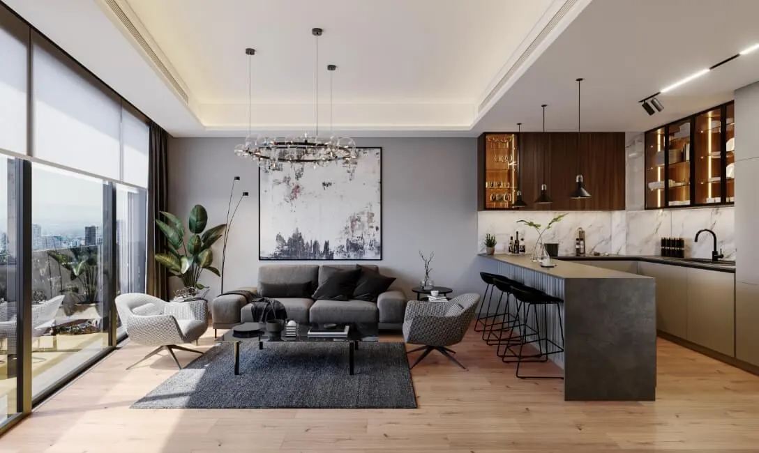 Living room and kitchen of a Polat Akatlar apartment