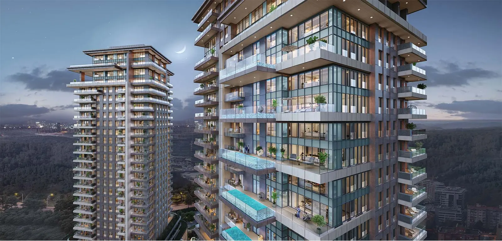 Terrace pools on the facade of Prime Tower Maslak