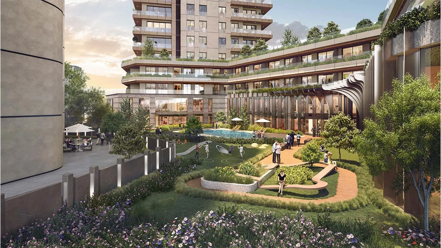 Landscaped courtyard of Prime Tower Maslak