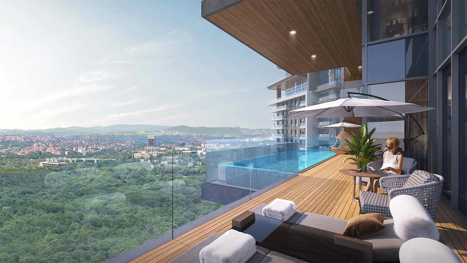 Terrace with infinity pool at Prime Tower Maslak