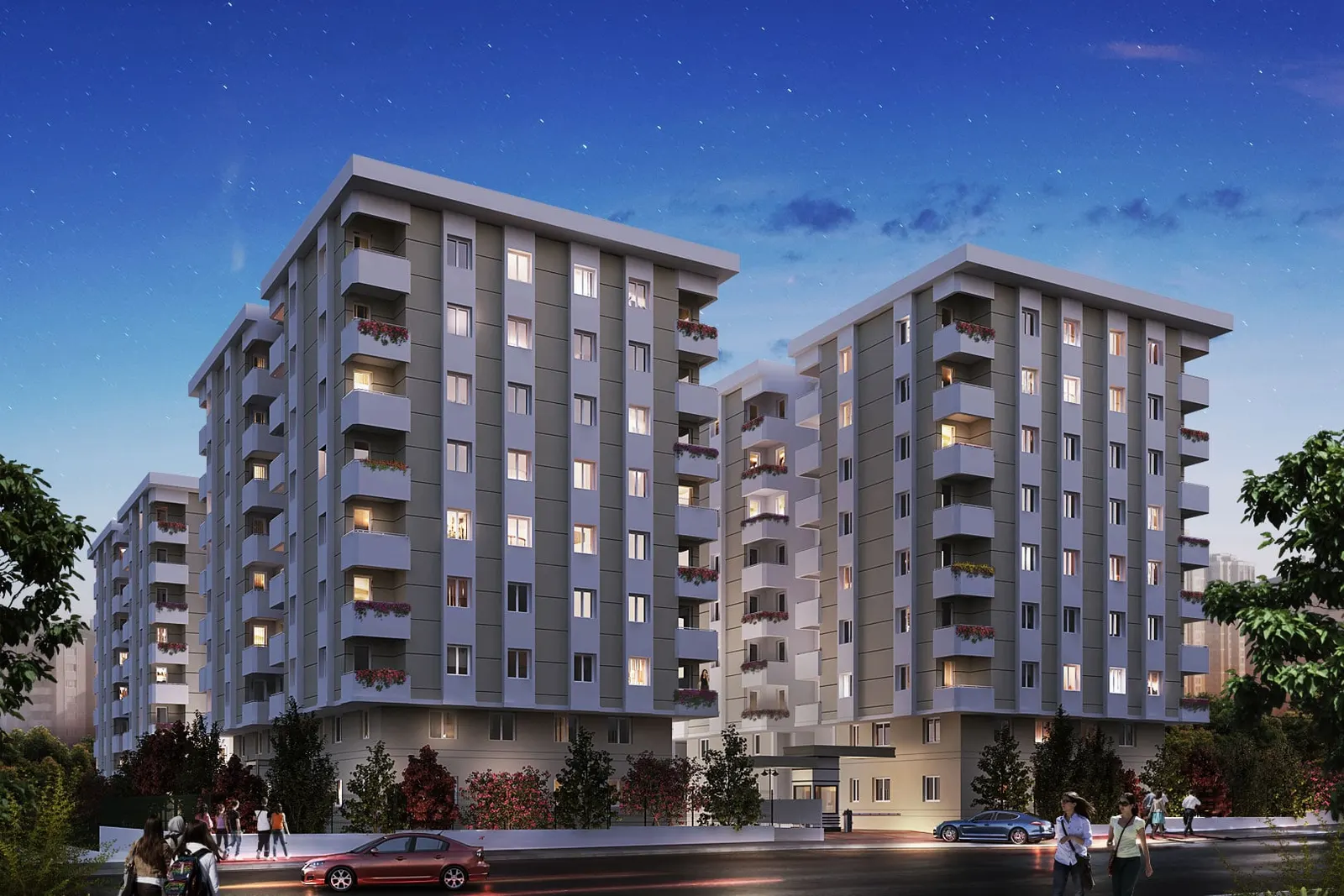 Renova Evleri blocks at dusk