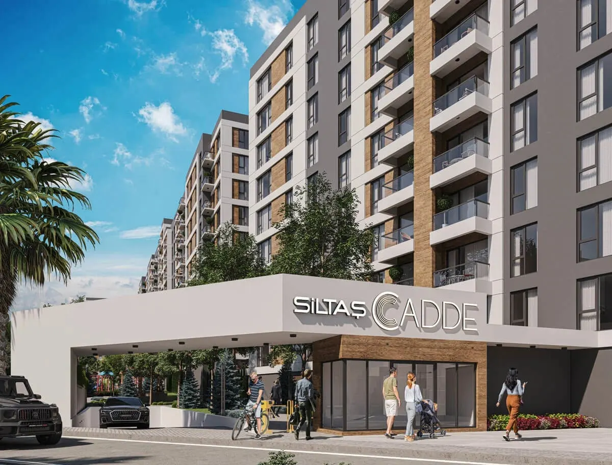 Entrance pavilion at Siltas Cadde with the blocks behind