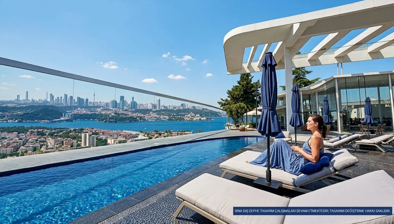 Rooftop pool with a view of the Bosphorus at Tasyapi Sisli