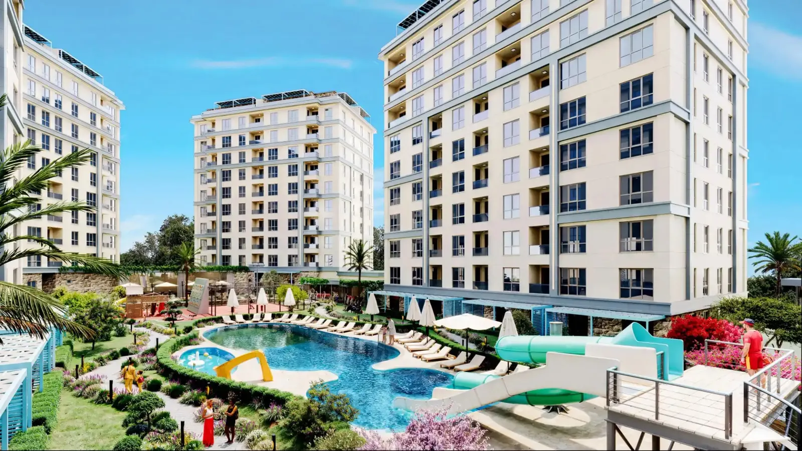 Tria Kordonboyu blocks around the pool and water slides