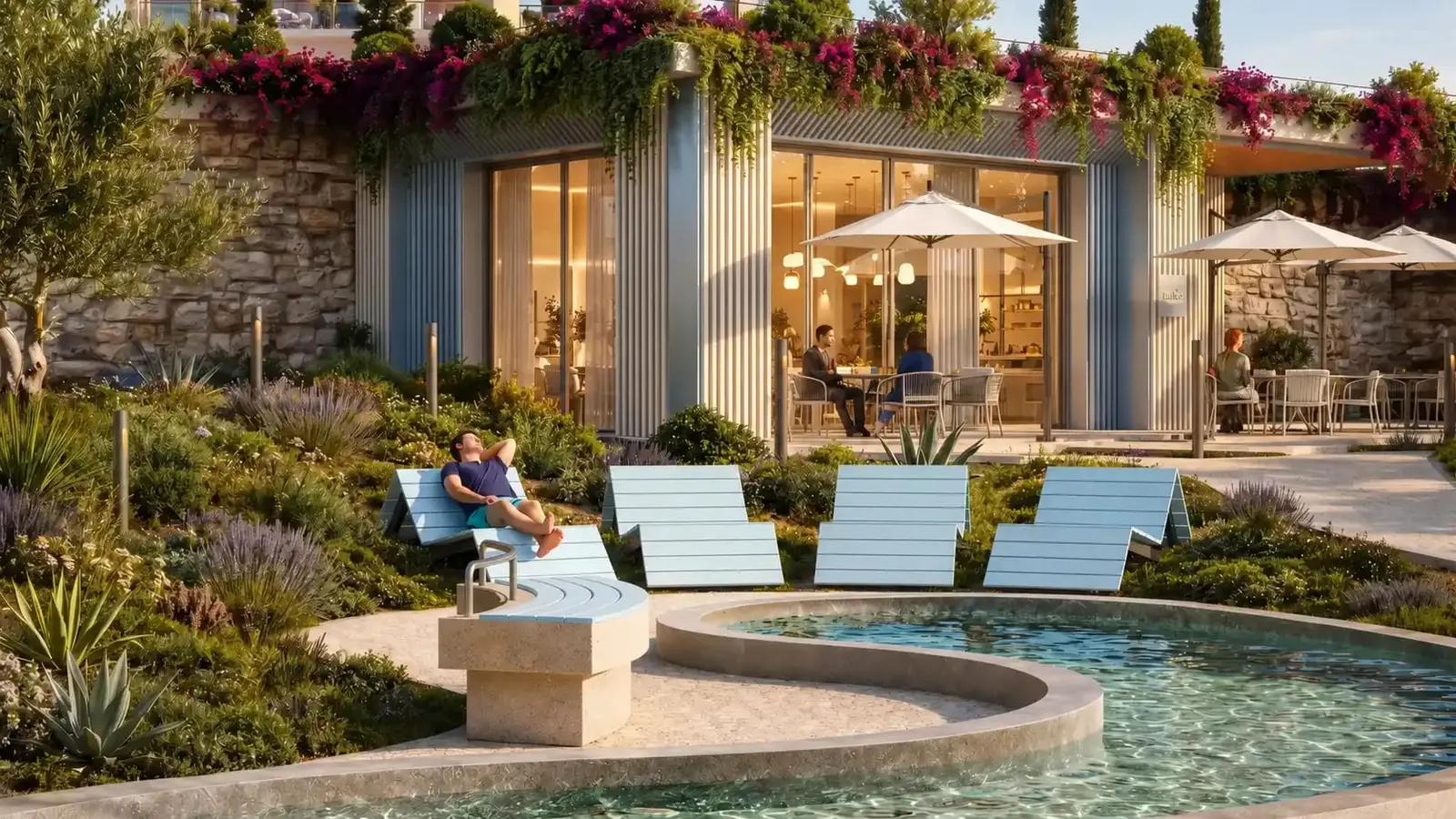 Sun terrace by the pool at Tria Kordonboyu