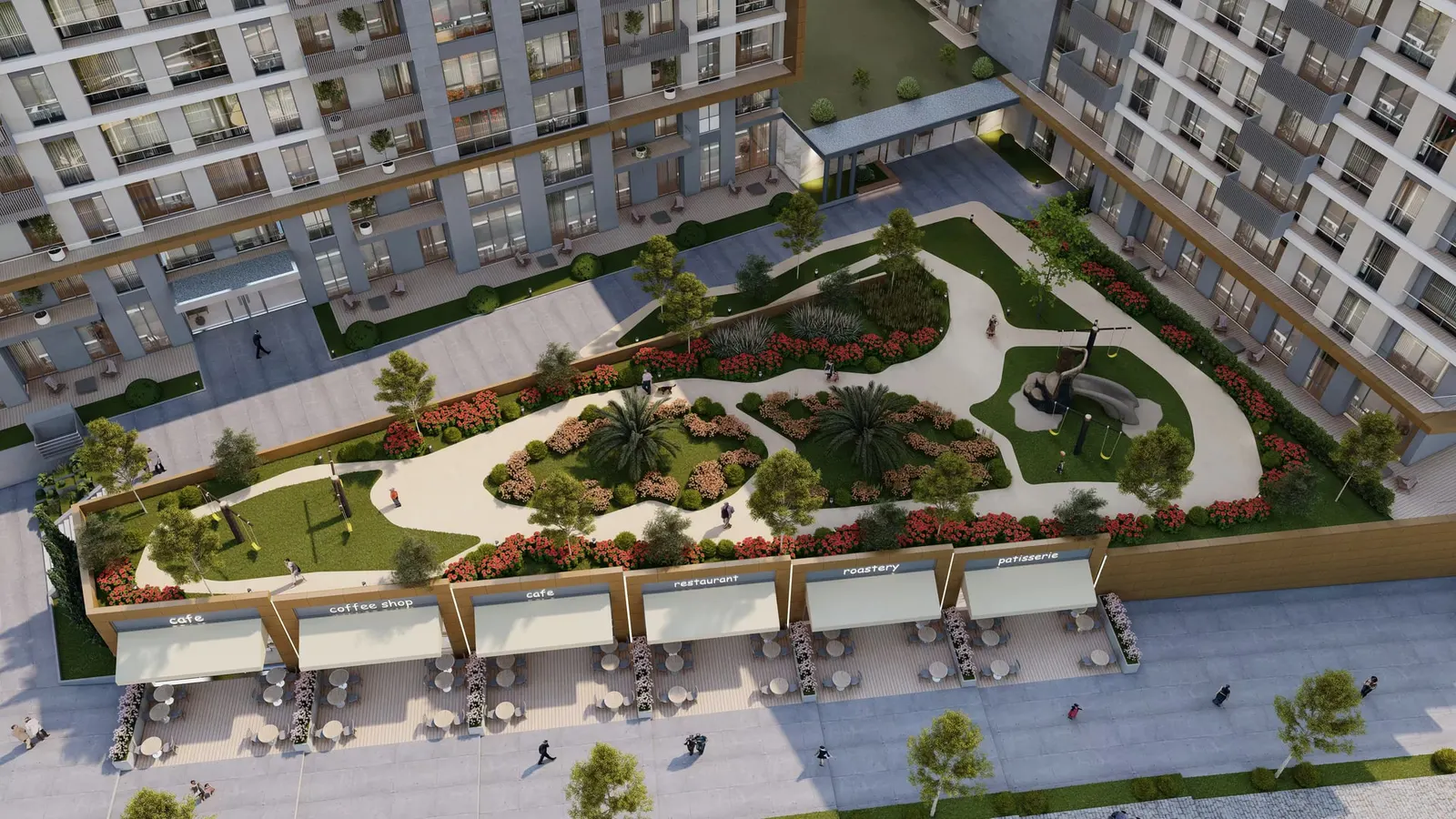 Aerial view of the courtyard garden at Valory Gunesli