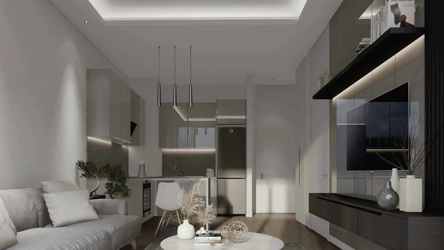 Living room and open kitchen in a Valory Gunesli apartment