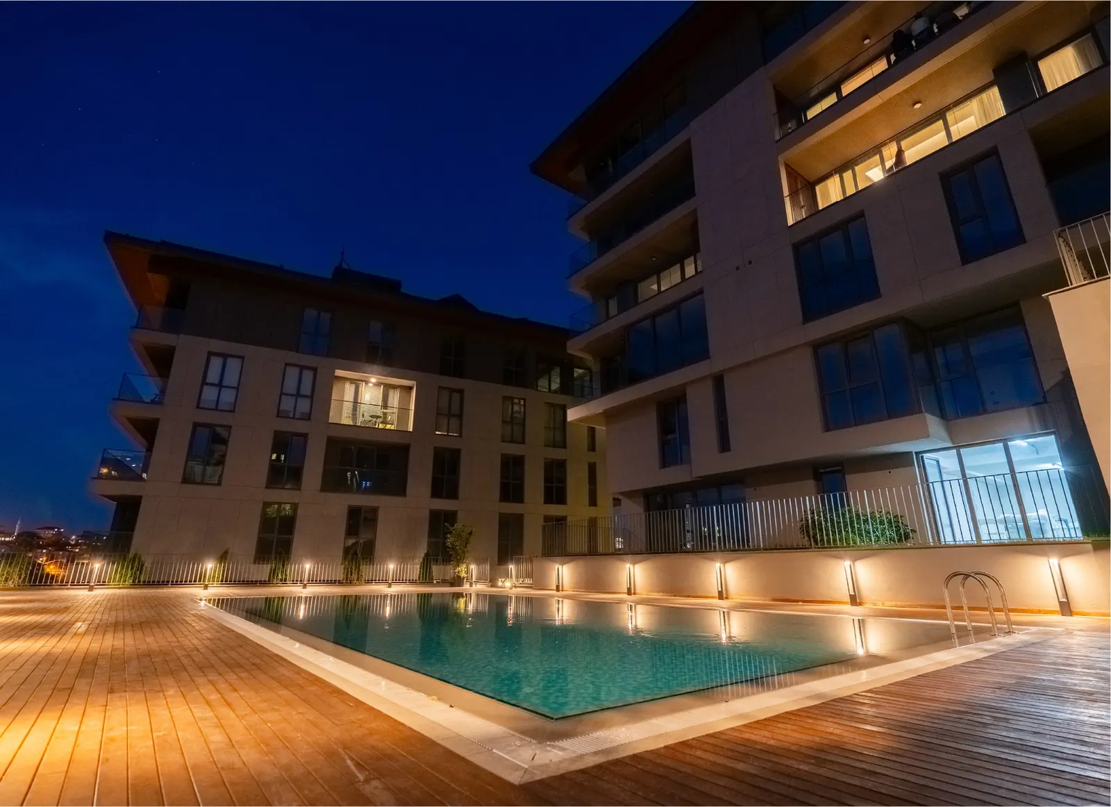 Pool deck at Viridis Cengelkoy in the evening