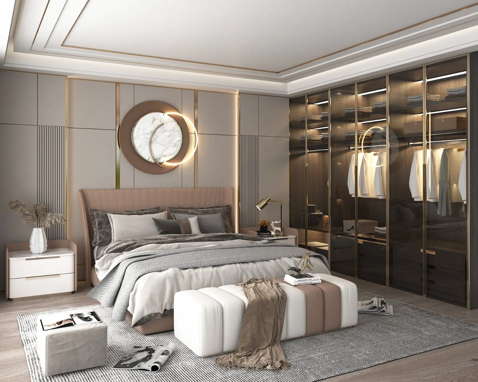 Bedroom with a walk-in wardrobe in a Viva Perla apartment