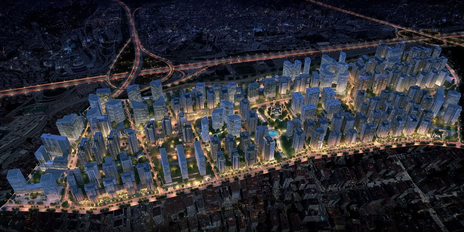 Yeni Fikirtepe at night from the air