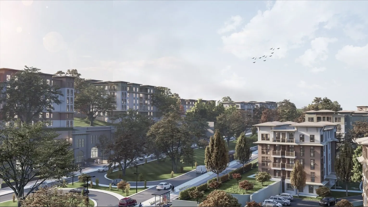 Yenisehir Evleri Arnavutkoy seen from the park