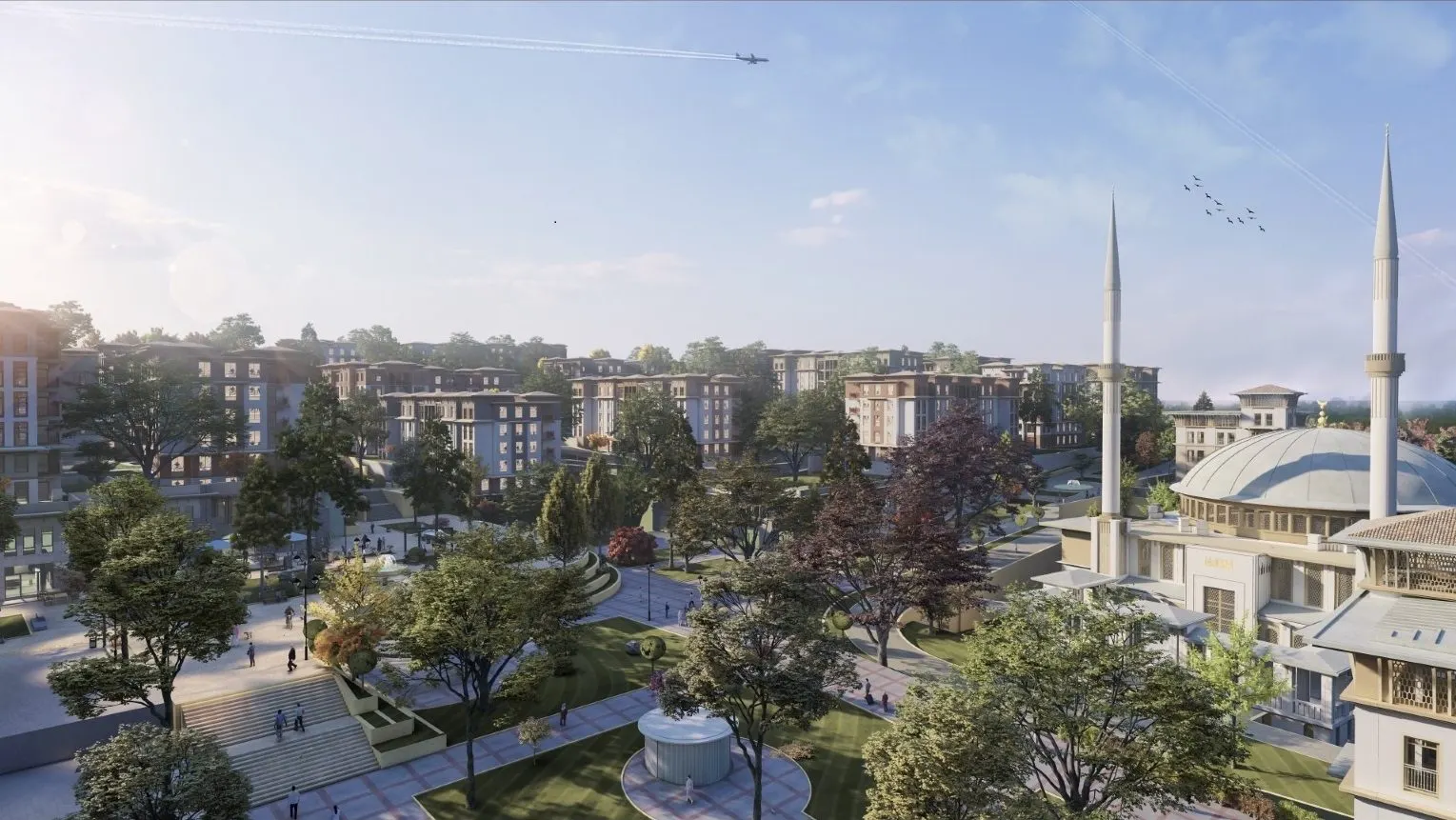 Neighborhood view with the mosque in Yenisehir Evleri Arnavutkoy