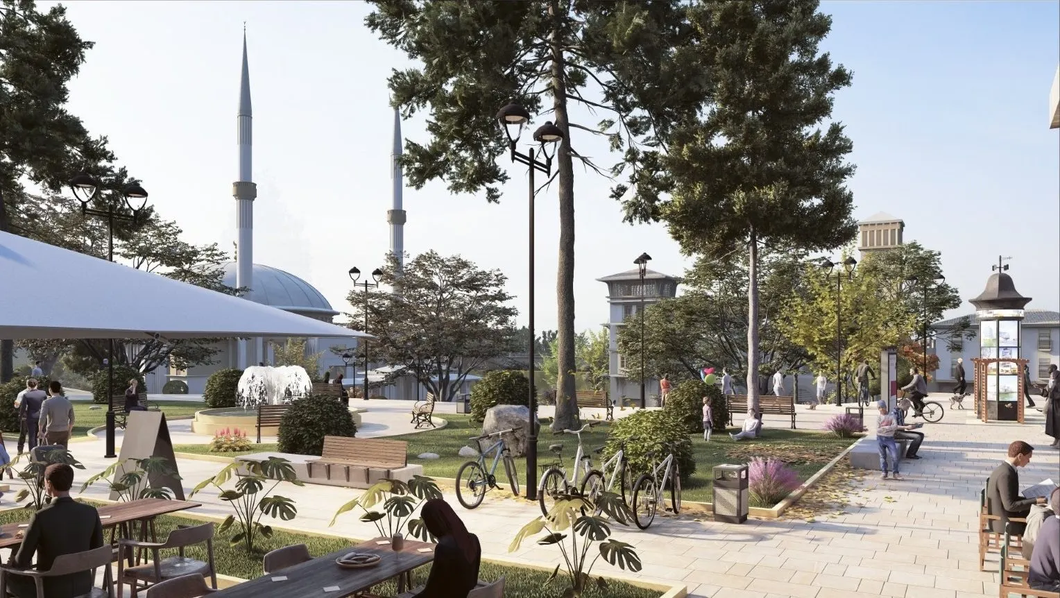 Park and cafe area in Yenisehir Evleri Arnavutkoy